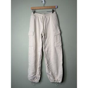 Uniqlo Sweat Cargo Pants White Drawstring 100% Cotton Women's Size Medium M